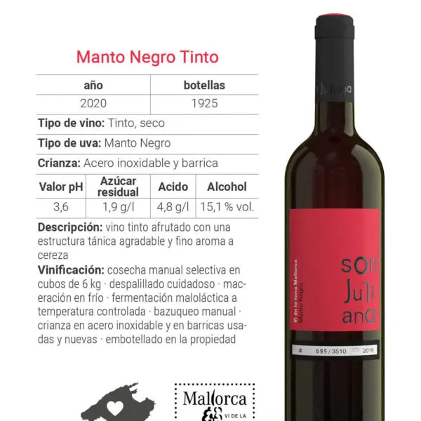 Wine - Red - Son Juliana - Mantonegro Tinto 0.75 2021 box of 6 - Image 4