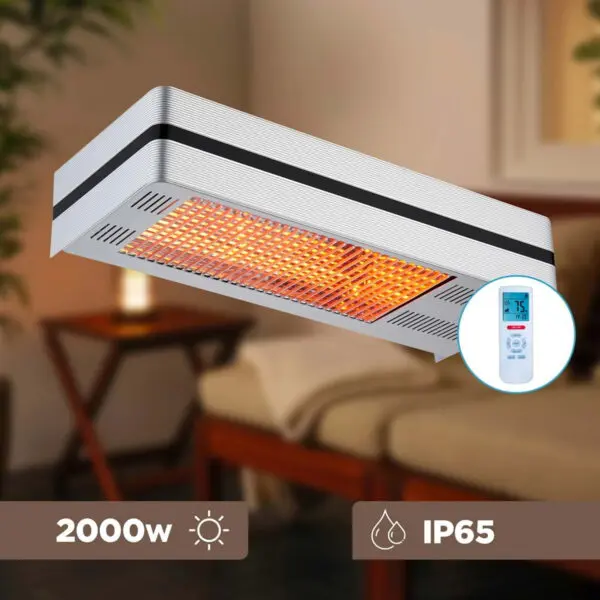 Modern Infrared Heater With 2000w Adjustable Power Made Of Steel And Aluminium Remote Control With Timer Included Ip65 Protection Asymmetrical Irradiation For a Larger Irradiated Area - Image 6