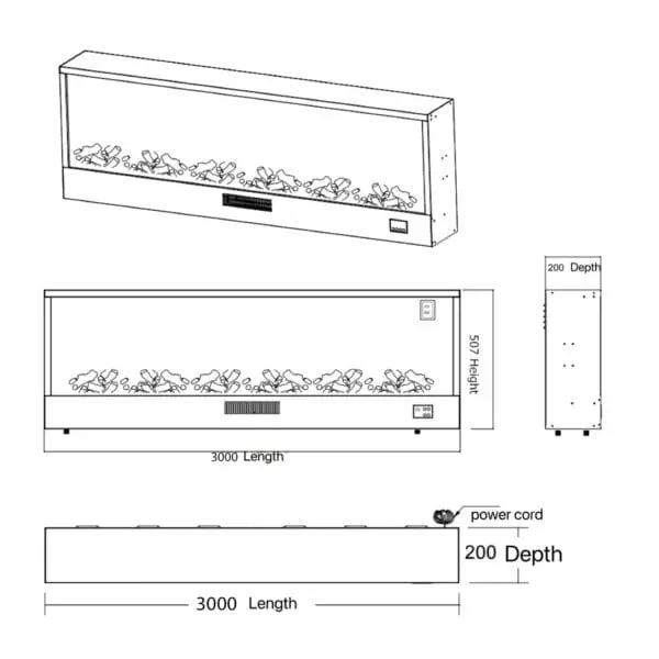 Built-in And Freestanding Electric Fireplace Etna Model. Indoor Fireplace 3 Meters Long With Real Led Flame Effect Adjustable To 6 Levels. 750-1500w Power. Manual Controls And Remote Control Included. Made With Cold-rolled Panels. - Image 9