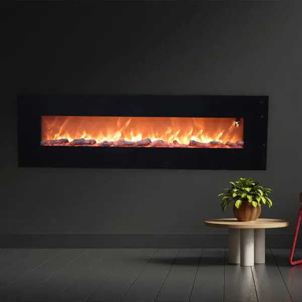 Pordoi Model Wall-mounted Electric Fireplace Made Of Steel And Glass. Maximum Heating Power 1500w. Realistic Led Flame Effect Adjustable In 6 Levels Of Light Intensity Remote Control Included. Great For Home Office, Commercial Activities. - Image 3