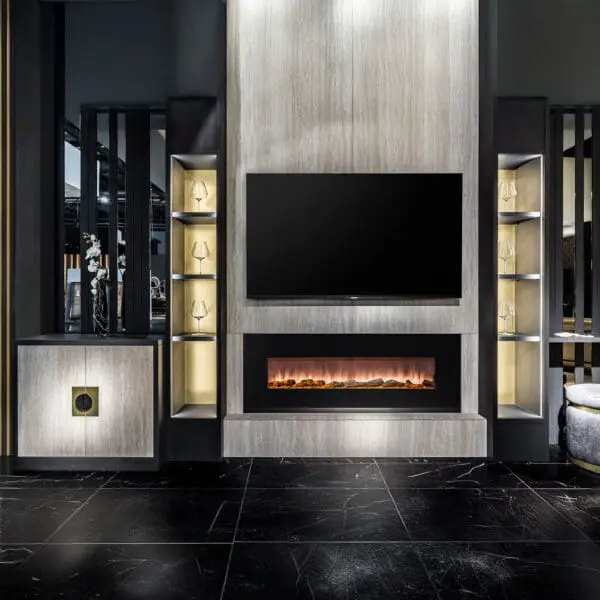 Pordoi Model Wall-mounted Electric Fireplace Made Of Steel And Glass. Maximum Heating Power 1500w. Realistic Led Flame Effect Adjustable In 6 Levels Of Light Intensity Remote Control Included. Great For Home Office, Commercial Activities. - Image 4