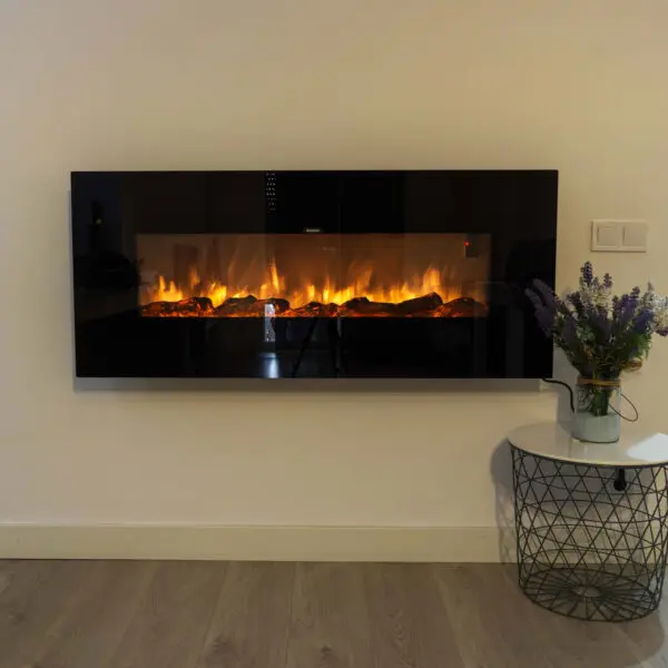 Stelvio Model Wall-mounted Electric Fireplace Made Of Steel And Glass. Maximum Heating Power 1500w. Realistic Led Flame Effect Adjustable In 6 Light Intensity Levels Remote Control Included. Great For Home Office, Commercial Activities. - Image 2