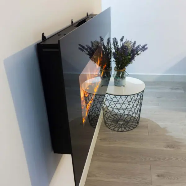 Stelvio Model Wall-mounted Electric Fireplace Made Of Steel And Glass. Maximum Heating Power 1500w. Realistic Led Flame Effect Adjustable In 6 Light Intensity Levels Remote Control Included. Great For Home Office, Commercial Activities. - Image 4