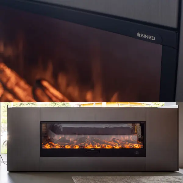 Built-in Or Freestanding Electric Fireplace Model Vulture. Indoor Fireplace 1.5 Meters Long Led Flame Effect Adjustable On 6 Levels. Power 750-1500w Manual Controls And Remote Control Included. Made Of Cold-rolled Panels. - Image 4