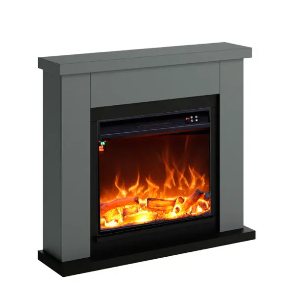 Floor Fireplace Composed Of Gray Color Frame And Black Electric Burner 1500w Real Led Flame Effect. Modern Design With Clean Geometric Lines. Made Of High Quality Mdf Wood Easy To Place Or Move. With Remote Control - Image 2