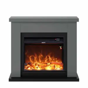 Floor Fireplace Composed Of Gray Color Frame And Black Electric Burner 1500w Real Led Flame Effect. Modern Design With Clean Geometric Lines. Made Of High Quality Mdf Wood Easy To Place Or Move. With Remote Control