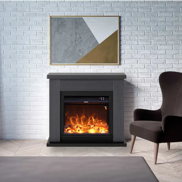 Floor Fireplace Composed Of Gray Color Frame And Black Electric Burner 1500w Real Led Flame Effect. Modern Design With Clean Geometric Lines. Made Of High Quality Mdf Wood Easy To Place Or Move. With Remote Control - Image 5