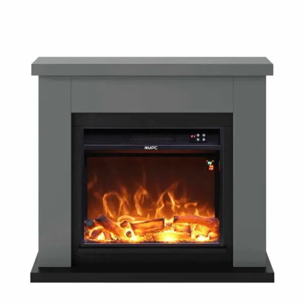 Floor Fireplace Composed Of Gray Color Frame And Black Electric Burner 1500w Real Led Flame Effect. Modern Design With Clean Geometric Lines. Made Of High Quality Mdf Wood Easy To Place Or Move. With Remote Control