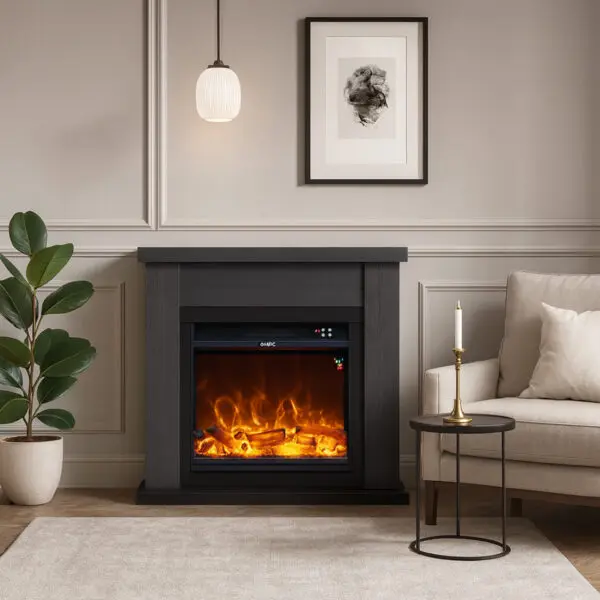 Floor Fireplace Composed Of Gray Color Frame And Black Electric Burner 1500w Real Led Flame Effect. Modern Design With Clean Geometric Lines. Made Of High Quality Mdf Wood Easy To Place Or Move. With Remote Control - Image 10