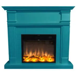 Electric Fireplace Complete With Electric Insert 1500 w Super Realisitc Flame Effect And Turquoise Blue Mdf Wood Cornce. Remote Control Included, Only Flame Effect Can Be Used. Suitable For All Rooms In Home Or Office.