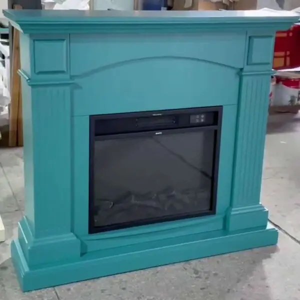 Floor And Wall Fireplace Composed Of Turquoise Color Frame And Black Electric Burner 1500w With Real Led Flame Effect. Fireplace Design Complete With Remote Control. Made Of High Quality Mdf Wood Easy To Place Or Move. - Image 6