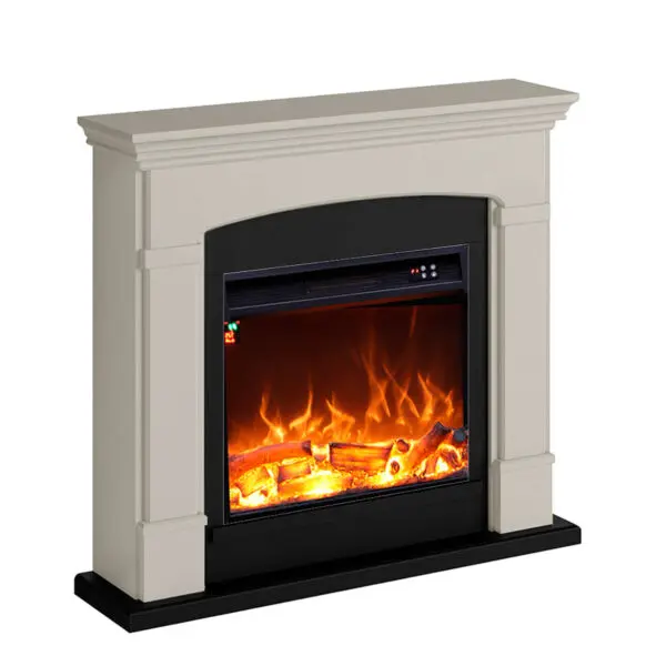Floor And Wall Fireplace Composed Of Beige Color Frame And Black Electric Burner 1500w With Real Led Flame Effect. Fireplace Design Complete With Remote Control. Made Of High Quality Mdf Wood Easy To Place Or Move. - Image 2