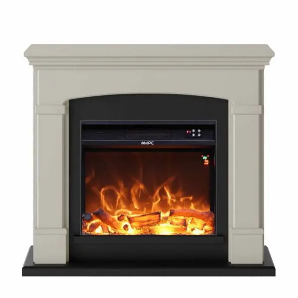 Floor And Wall Fireplace Composed Of Beige Color Frame And Black Electric Burner 1500w With Real Led Flame Effect. Fireplace Design Complete With Remote Control. Made Of High Quality Mdf Wood Easy To Place Or Move.
