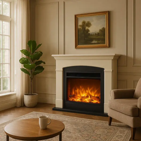 Floor And Wall Fireplace Composed Of Beige Color Frame And Black Electric Burner 1500w With Real Led Flame Effect. Fireplace Design Complete With Remote Control. Made Of High Quality Mdf Wood Easy To Place Or Move. - Image 10