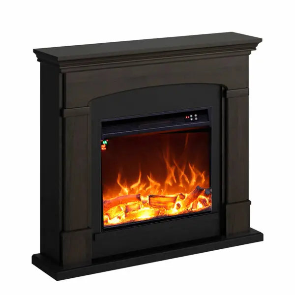 Floor And Wall Fireplace Composed Of Wenge Color Frame And Black Electric Burner 1500w With Real Led Flame Effect. Fireplace Design Complete With Remote Control. Made Of High Quality Mdf Wood Easy To Place Or Move. - Image 2