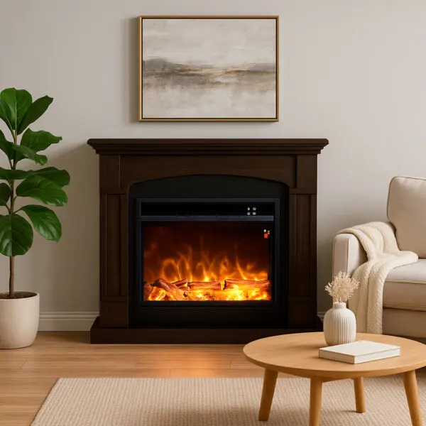 Floor And Wall Fireplace Composed Of Wenge Color Frame And Black Electric Burner 1500w With Real Led Flame Effect. Fireplace Design Complete With Remote Control. Made Of High Quality Mdf Wood Easy To Place Or Move. - Image 5
