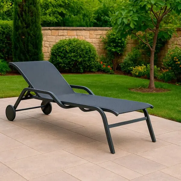 Elegance and comfort blend seamlessly in the Arturo antracite chaise lounge, crafted from durable aluminum with wheels for easy mobility. The high-quality fabric adds a touch of style, making it perfect for any outdoor setting. - Image 3