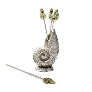 Set of Four Shell Cocktail Picks in Holder