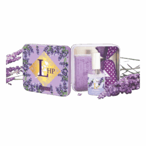 gift box, metal design - set with Soap Bar 100gr, pillow mist parfum 18grs mixed and 100grs lavander