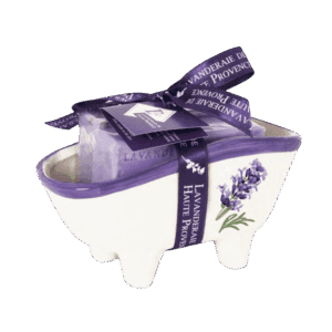Soap Dish, porcelaine bathtub with 2 bars LAVANDER & FLEUR DE LAVANDER 200grs.