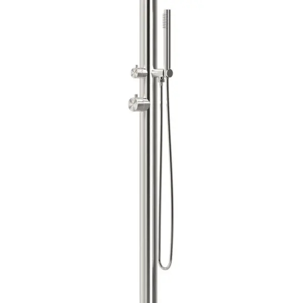 Outdoor Shower Sined Alghero In Satin Stainless Steel Shower With Mixer And Hand Shower 6 Cm Diameter Body Shower And Accessories In Stainless Steel Aisi 316l Shower With Hot And Cold Water Inlet Concealed Connections On The Base - Image 3