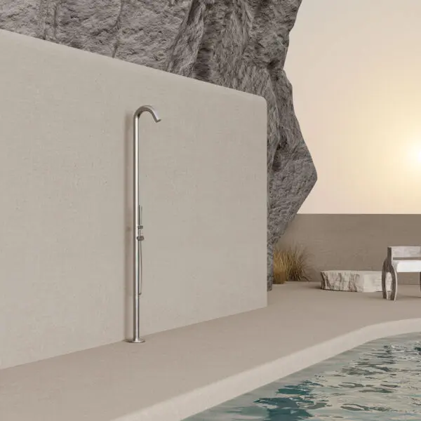 Outdoor Shower Sined Alghero In Satin Stainless Steel Shower With Mixer And Hand Shower 6 Cm Diameter Body Shower And Accessories In Stainless Steel Aisi 316l Shower With Hot And Cold Water Inlet Concealed Connections On The Base - Image 5