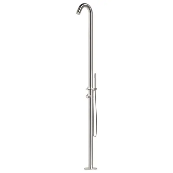 Outdoor Shower Sined Alghero In Satin Stainless Steel Shower With Mixer And Hand Shower 6 Cm Diameter Body Shower And Accessories In Stainless Steel Aisi 316l Shower With Hot And Cold Water Inlet Concealed Connections On The Base
