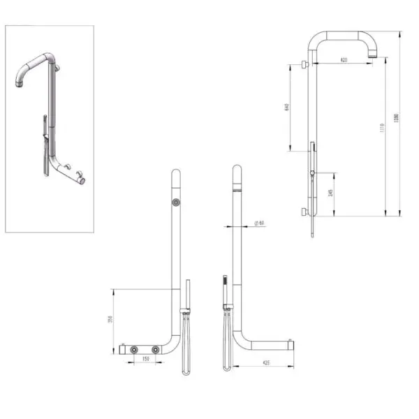 The Sined Arborea Nera Shower Is Mounted Directly On The Wall. Made Of Excellent Quality 316l Stainless Steel. Shower With Hot And Cold Water Inlet. Dual Mixers For Shower Head And Hand Shower, With 3-way Valve. Also Excellent In The Home. - Image 3