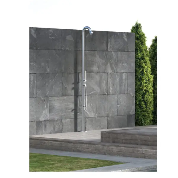 Sined Bosa Outdoor and Indoor Shower in 316L Stainless Steel. 316L faucets. 6 cm diameter. Overhead and Diverter Shower with Hand Shower and Foot Wash. Hot and cold water connections through the floor. Height 229 cm. - Image 4
