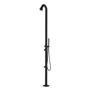 Sined Bosa Indoor And Outdoor Shower In Black Aisi 316l Stainless Steel And Aisi 316l Stainless Steel Taps 60 Mm Diameter Shaft With Shower Head And Diverter For Hand Shower And Foot Shower Shower With Hot And Cold Water Inlet On Base h 2289 Mm