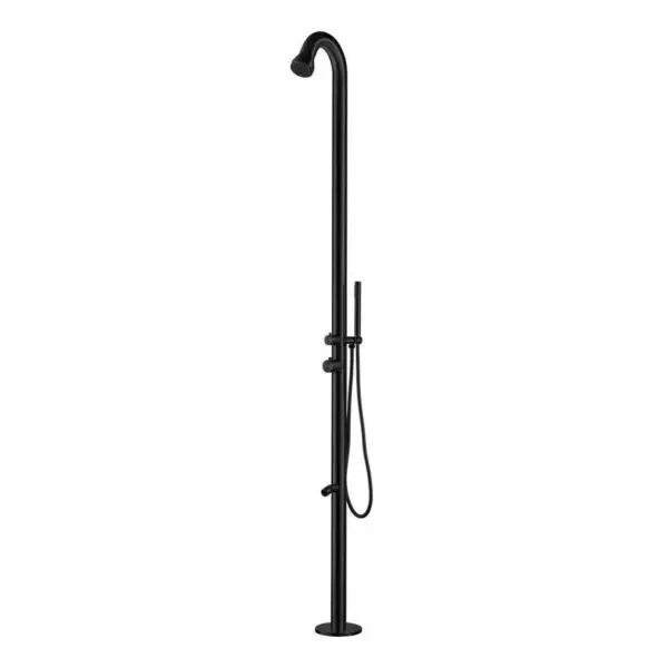 Sined Bosa Indoor And Outdoor Shower In Black Aisi 316l Stainless Steel And Aisi 316l Stainless Steel Taps 60 Mm Diameter Shaft With Shower Head And Diverter For Hand Shower And Foot Shower Shower With Hot And Cold Water Inlet On Base h 2289 Mm