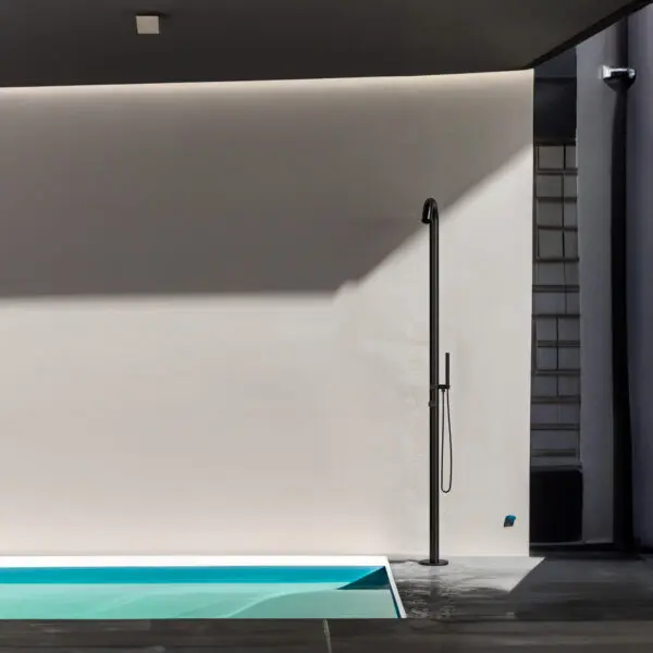 Sined Bosa Indoor And Outdoor Shower In Black Aisi 316l Stainless Steel And Aisi 316l Stainless Steel Taps 60 Mm Diameter Shaft With Shower Head And Diverter For Hand Shower And Foot Shower Shower With Hot And Cold Water Inlet On Base h 2289 Mm - Image 7