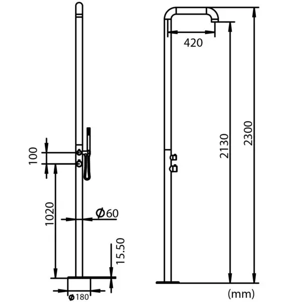 White Chia Sined Stainless Steel Outdoor Shower : Mixer And Shower, Structure And Accessories In Aisi 316l, 6 Cm Diameter Drum, Hotcold Water, Integrated Connections, Height 2300 Mm. Ideal For Outdoor And Indoor, Also For Marine Environments. - Image 8