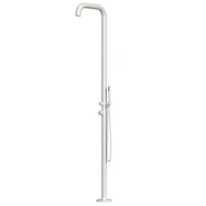 White Chia Sined Stainless Steel Outdoor Shower : Mixer And Shower, Structure And Accessories In Aisi 316l, 6 Cm Diameter Drum, Hotcold Water, Integrated Connections, Height 2300 Mm. Ideal For Outdoor And Indoor, Also For Marine Environments.