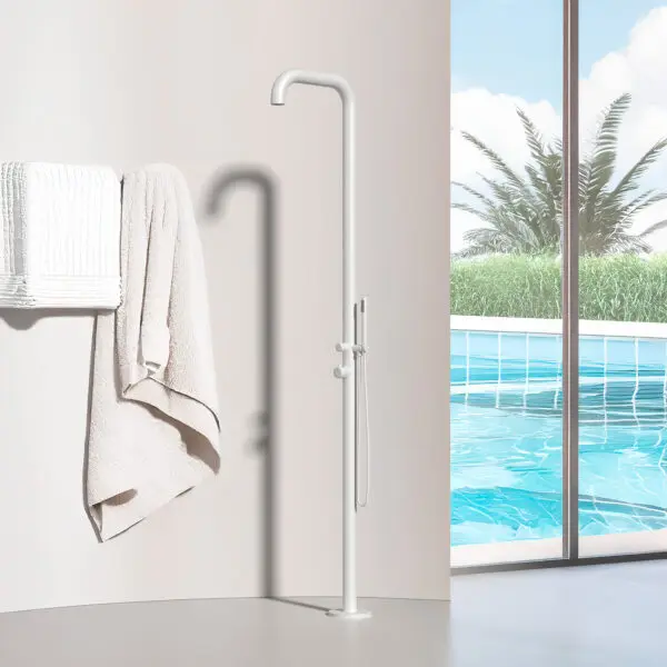 White Chia Sined Stainless Steel Outdoor Shower : Mixer And Shower, Structure And Accessories In Aisi 316l, 6 Cm Diameter Drum, Hotcold Water, Integrated Connections, Height 2300 Mm. Ideal For Outdoor And Indoor, Also For Marine Environments. - Image 9