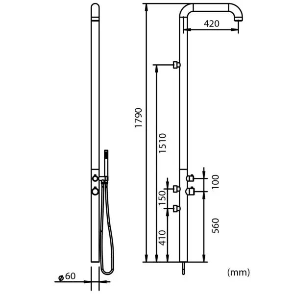 Chia Nera Shower By Sined: Italian Excellence In Aisi 316l Steel, Anti-corrosion And Wear. Minimalist Design And Wall Mounting Ideal For Narrow Spaces. Perfect For Indoor And Outdoor: Home, Sea, Spa, Garden, Pool, Hotel, Camping. - Image 3