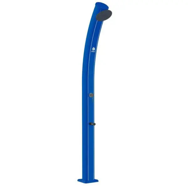 Dafne Blue Ecological Solar Shower With 20 Cm Round Shower Head, Mixer And Foot Wash Tap Shower With Curved Aluminium Structure For Outdoor Use. 35 Litre Tank, 220 Cm High. Suitable For Swimming Pool, Garden, Beb, Hotels, Campings.