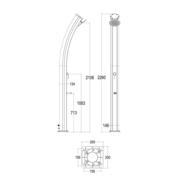 Dafne Black Ecological Solar Shower With 20 Cm Round Shower Head, Mixer And Foot Shower Tap. Shower With Curved Aluminium Structure For Outdoor Use, 35 Litre Tank, 226 Cm High. Suitable For Swimming Pool, Garden, Beb, Hotels, Campings. - Image 10