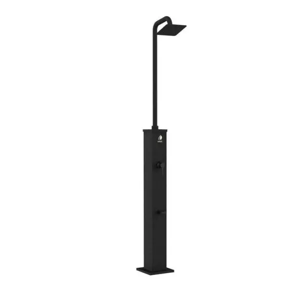 Dino Solar Shower Black Outdoor Hot Shower Heated By The Sun In Aluminium Tank 26 Liters Square Shower Head 22 Cm In Abs And Mixer, Foot Wash. Height 225 Cm Max Working Pressure 3 Bar