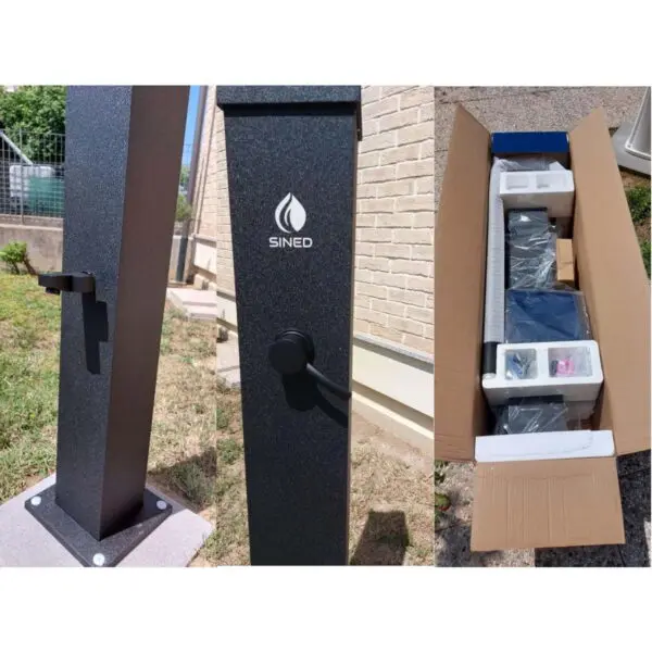 Dino Solar Shower Black Outdoor Hot Shower Heated By The Sun In Aluminium Tank 26 Liters Square Shower Head 22 Cm In Abs And Mixer, Foot Wash. Height 225 Cm Max Working Pressure 3 Bar - Image 9