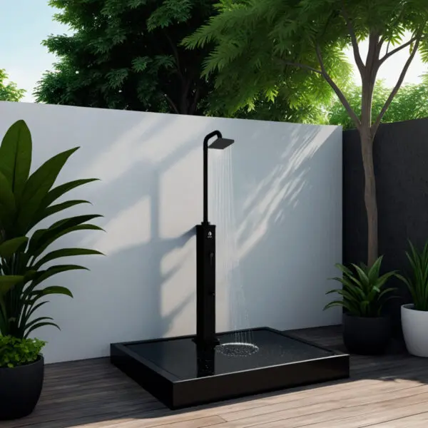 Dino Solar Shower Black Outdoor Hot Shower Heated By The Sun In Aluminium Tank 26 Liters Square Shower Head 22 Cm In Abs And Mixer, Foot Wash. Height 225 Cm Max Working Pressure 3 Bar - Image 11