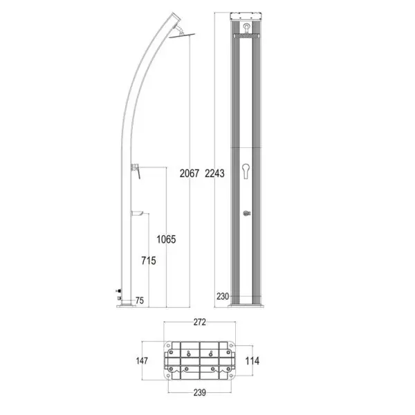 Elegant Solar Shower In Aluminium Ella Grey Colour With Central Strip Wood Colour Garden And Outdoor Swimming Pool Shower With Mixer Square Shower Head And Foot Wash Tap Aluminium Structure 40 Litres Tank Height 224 Cm. - Image 10