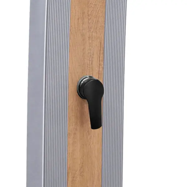 Elegant Solar Shower In Aluminium Ella Grey Colour With Central Strip Wood Colour Garden And Outdoor Swimming Pool Shower With Mixer Square Shower Head And Foot Wash Tap Aluminium Structure 40 Litres Tank Height 224 Cm. - Image 2
