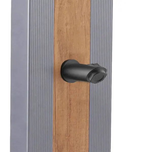 Elegant Solar Shower In Aluminium Ella Grey Colour With Central Strip Wood Colour Garden And Outdoor Swimming Pool Shower With Mixer Square Shower Head And Foot Wash Tap Aluminium Structure 40 Litres Tank Height 224 Cm. - Image 3