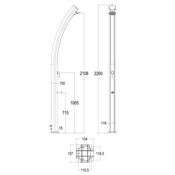 Ecological Solar Shower Emi Bianca With 15 Cm Round Shower Head, Mixer And Foot-washing Tap Shower With Curved Aluminium Structure For Outdoor Use, 25 Litre Tank, Height 226 Cm. Suitable For Swimming Pool, Garden, Beb, Hotels, Campings. - Image 10