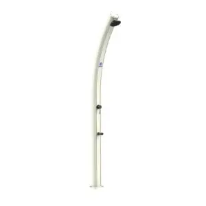 Ecological Solar Shower Emi Bianca With 15 Cm Round Shower Head, Mixer And Foot-washing Tap Shower With Curved Aluminium Structure For Outdoor Use, 25 Litre Tank, Height 226 Cm. Suitable For Swimming Pool, Garden, Beb, Hotels, Campings.
