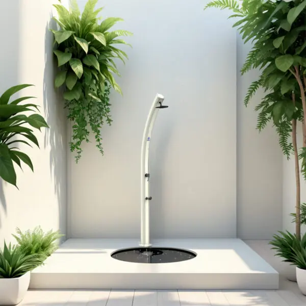 Ecological Solar Shower Emi Bianca With 15 Cm Round Shower Head, Mixer And Foot-washing Tap Shower With Curved Aluminium Structure For Outdoor Use, 25 Litre Tank, Height 226 Cm. Suitable For Swimming Pool, Garden, Beb, Hotels, Campings. - Image 11