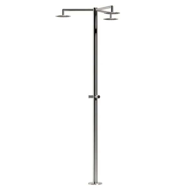 Sined's Cerbero Outdoor Shower Combines Myth And Design: 3 Showerheads For Collective Use, In 316l Stainless Steel. Elegance And Robustness For Any Outdoor Environment, Guaranteeing Functionality And Resistance. Ideal For Gardens, Pools, Spas, Beaches, Ca