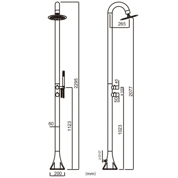 Nautical 316l Sined Inox Stainless Steel Shower Luna d Inox, Ideal For Indoor And Outdoor Use. Durable, Elegant and Designed To Last. With Silver Flexible Hand Shower. Hot and cold water. - Image 5
