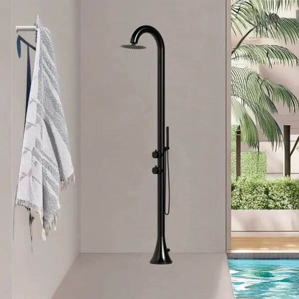 The Luna d Black Model Shower In Aisi Inox 316l Steel Combines Design And Functionality. With Hot And Cold Water Inlets, Ideal For Outdoor Installations. The Black Stainless Column Also Ensures Long Life Due To The High Quality Of The Steel. - Image 4